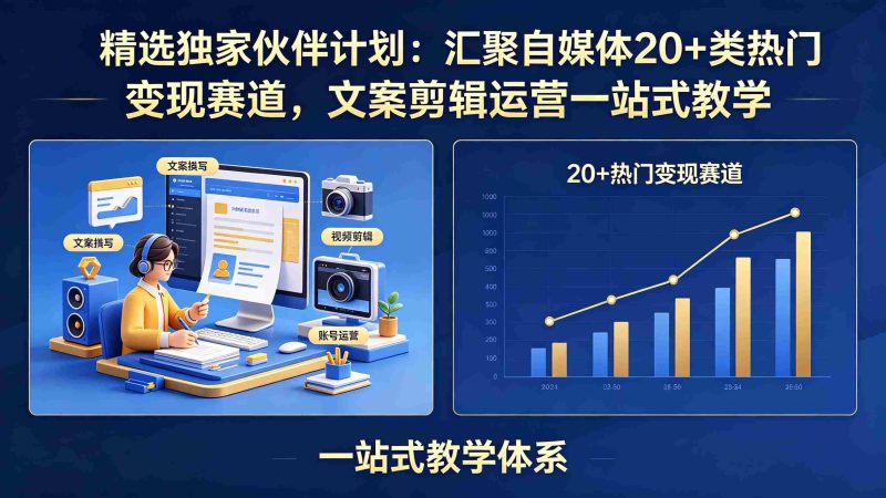 (18478期)精选独家伙伴计划:汇聚自媒体20+类热门变现赛道,文案剪辑运营一站式教学-中薪网