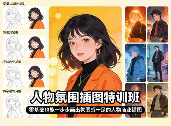 人物氛围插图特训班,零基础也能一步步画出氛围感十足的人物商业插图
