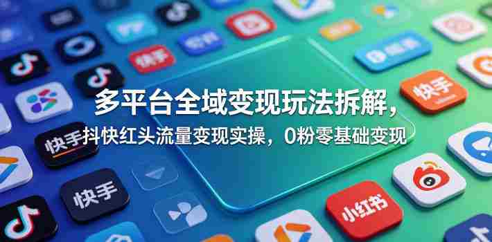 多平台全域变现玩法拆解,抖快红头流量变现实操,0粉零基础变现-中薪网