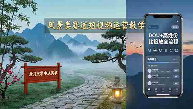 （17992期）风景类赛道短视频运营教学：诗词文学中式美学，新号养号对标账号定位，DOU+高性价比投放全流程-中薪网