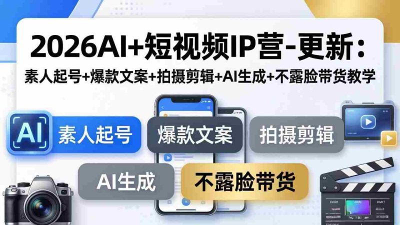 (17932期)2026AI+短视频IP营-更新:素人起号+爆款文案+拍摄剪辑+AI生成+不露脸带货教学-中薪网