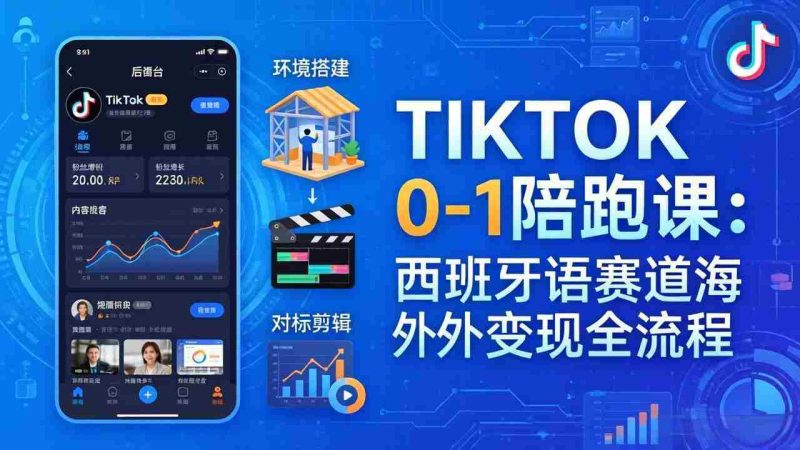 （17908期）TIKTOK 0-1 陪跑课：从环境搭建到刷对标剪辑，西班牙语赛道海外变现全流程-中薪网