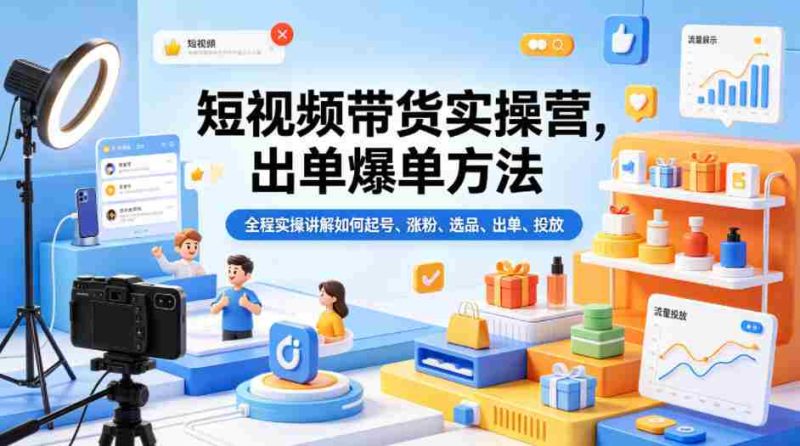 短视频带货实操营,出单爆单方法,全程实操讲解如何起号、涨粉、选品、出单、投放-中薪网