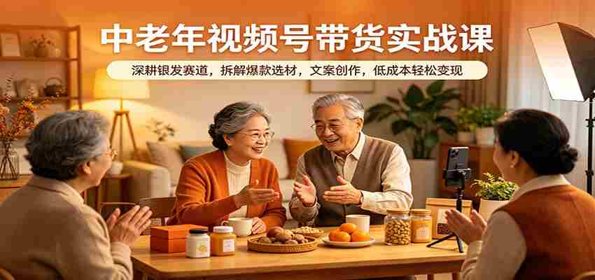 中老年视频号带货实战课：深耕银发赛道，拆解爆款选材，文案创作，低成本轻松变现-中薪网