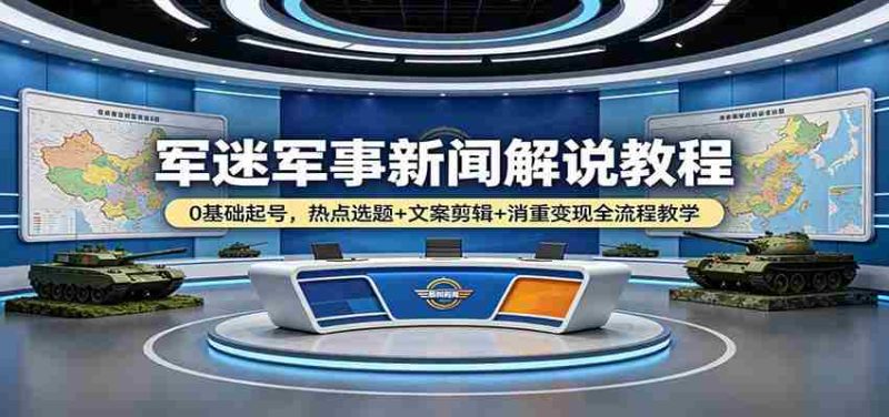 军迷军事新闻解说教程:0基础起号,热点选题+文案剪辑+消重变现全流程教学-中薪网