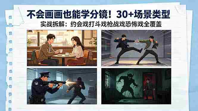 (18591期)不会画画也能学分镜!30+场景类型实战拆解:约会戏打斗戏枪战戏恐怖戏全覆盖-中薪网