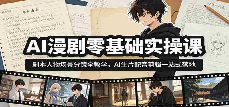 AI漫剧零基础实操课:剧本人物场景分镜全教学,AI生片配音剪辑一站式落地-中薪网