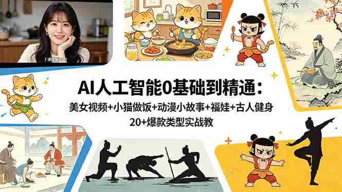 (18685期)AI人工智能0基础到精通:美女视频+小猫做饭+动漫小故事+福娃+古人健身,20+爆款类型实战教学-中薪网