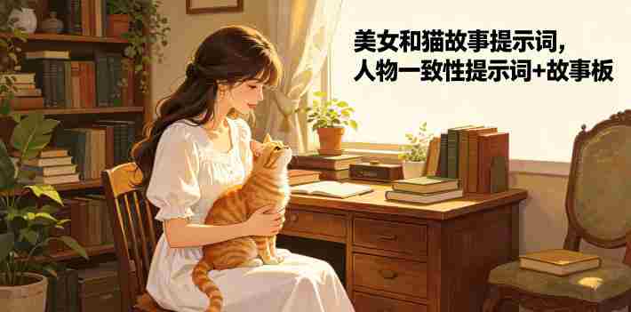 美女和猫故事提示词,人物一致性提示词+故事板-中薪网