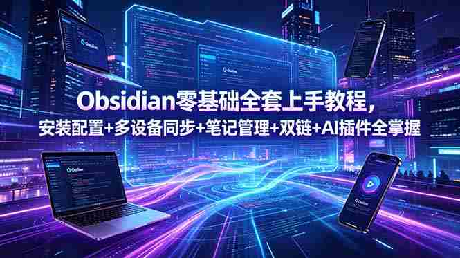 (18797期)Obsidian零基础全套上手教程,安装配置+多设备同步+笔记管理+双链+AI插件全掌握-中薪网