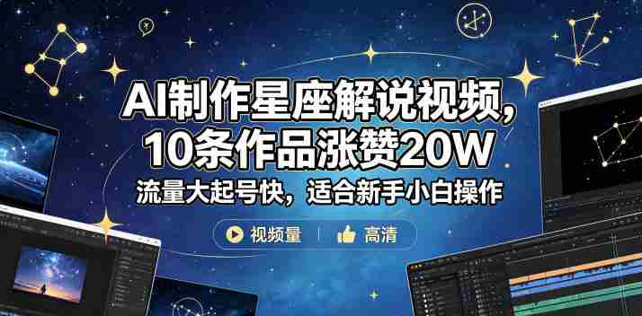 AI制作星座解说视频，10条作品涨赞20W，流量大起号快，适合新手小白操作-中薪网