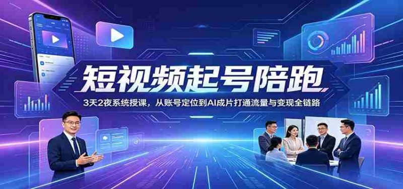 短视频起号陪跑:3天2夜系统授课,从账号定位到AI成片打通流量与变现全链路-中薪网