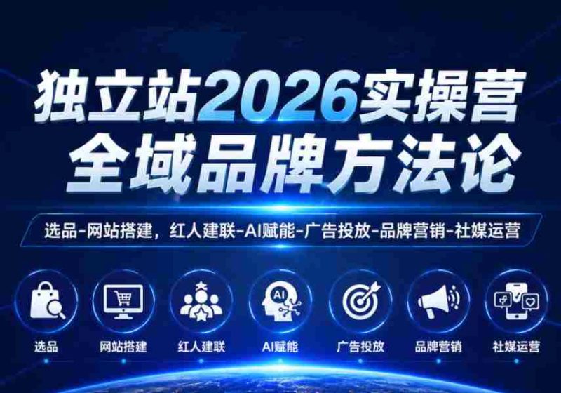 独立站2026实操营,全域品牌方法论,选品-网站搭建,红人建联-AI赋能-广告投放-品牌营销-社煤运营-中薪网