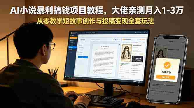 (18913期)AI小说暴利搞钱项目教程-更新,大佬亲测月入1-3万,从零教学短故事创作与投稿变现全套玩法-中薪网