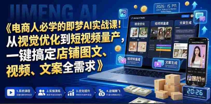 电商人必学的即梦AI实战课！从视觉优化到短视频量产，一键搞定店铺图文、视频、文案全需求-中薪网