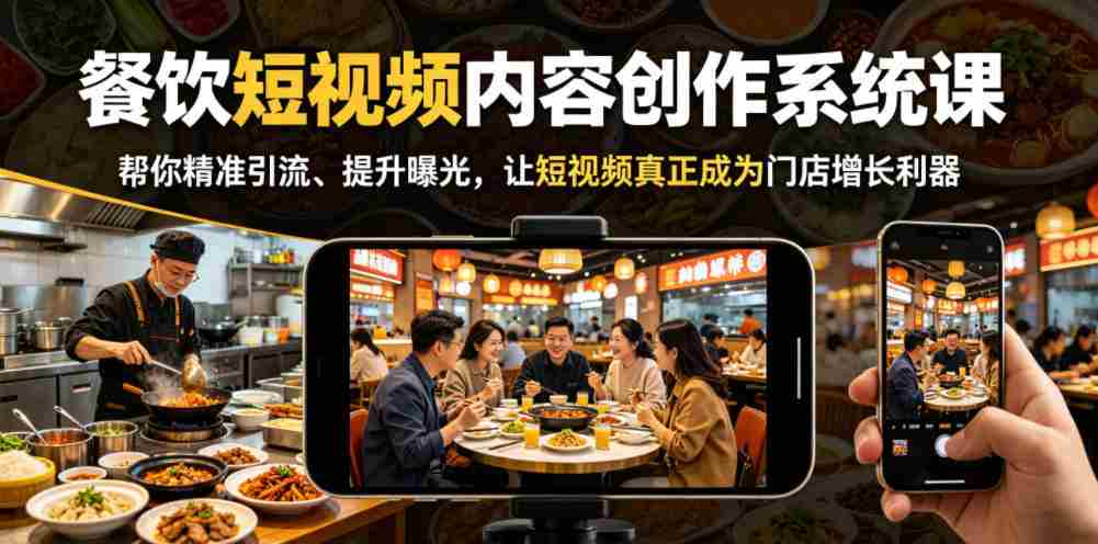 餐饮短视频内容创作系统课，帮你精准引流、提升曝光，让短视频真正成为门店增长利器-中薪网
