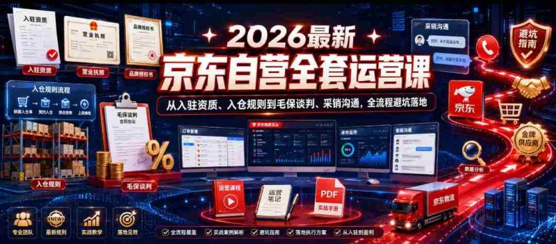 2026最新京东自营全套运营课，从入驻资质、入仓规则到毛保谈判、采销沟通，全流程避坑落地-中薪网