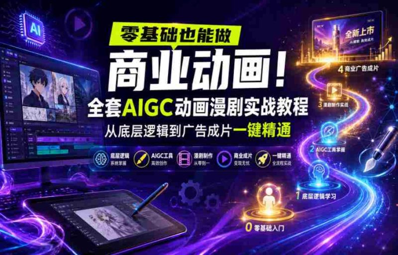 零基础也能做商业动画!全套AIGC动画漫剧实战教程,从底层逻辑到广告成片一键精通-中薪网