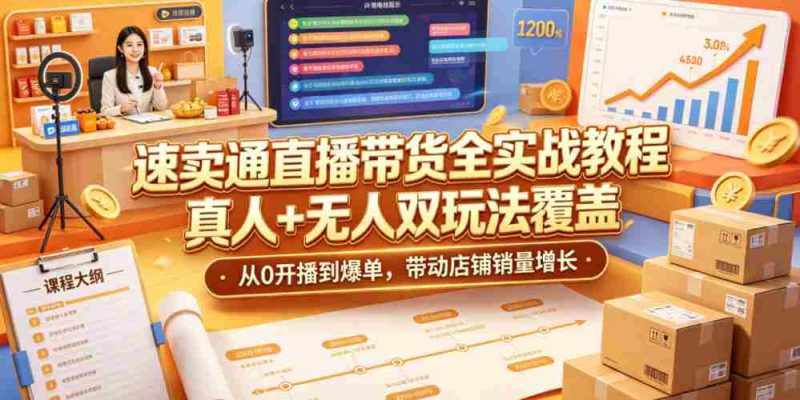 速卖通直播带货全实战教程,真人+无人双玩法覆盖,从0开播到爆单,带动店铺销量增长-中薪网