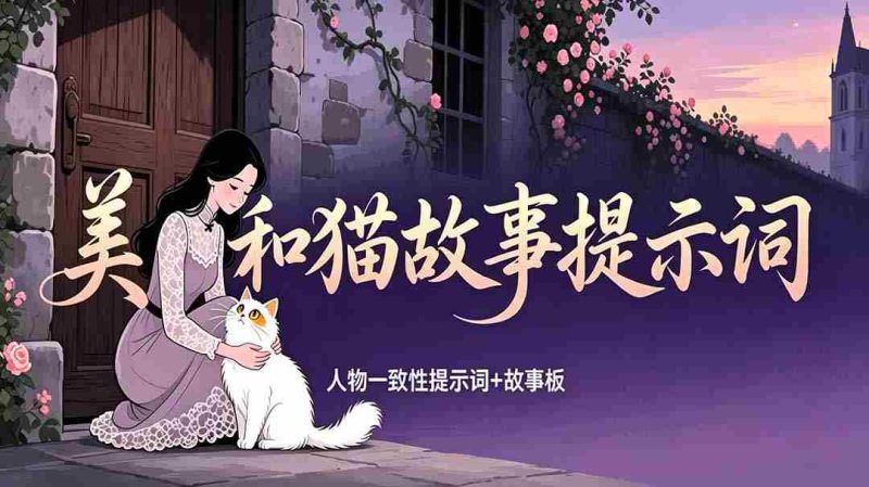 (18909期)美女和猫故事提示词,人物一致性提示词+故事板-中薪网