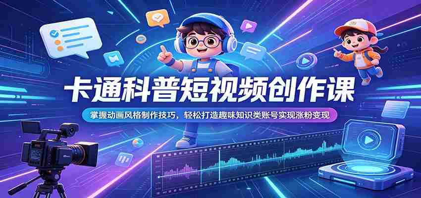 卡通科普短视频创作课：掌握动画风格制作技巧，轻松打造趣味知识类账号实现涨粉变现-中薪网