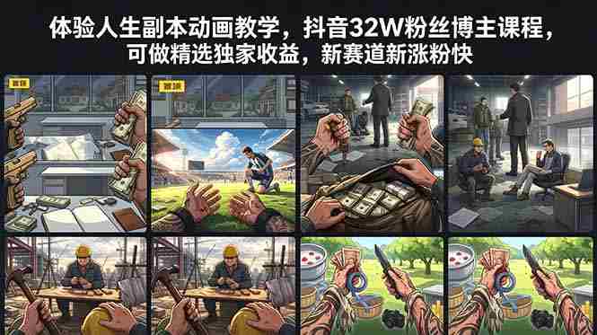 (18826期)体验人生副本动画教学, 抖音32W粉丝博主课程,可做精选独家收益,新赛道新涨粉快-中薪网