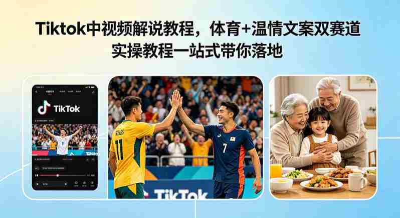 Tiktok中视频解说教程,体育+温情文案双赛道实操教程一站式带你落地,教你出海賺美刀-中薪网