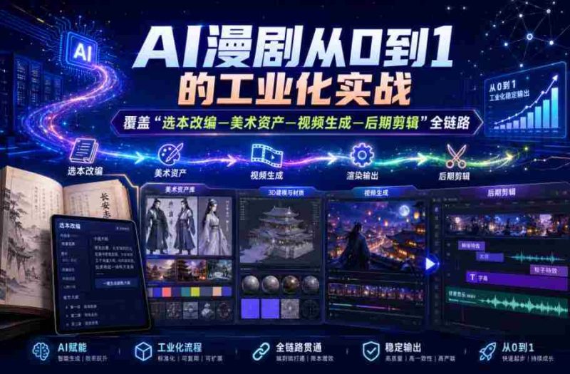 AI漫剧从0到1的工业化实战，覆盖“选本改编—美术资产—视频生成—后期剪辑”全链路（更新6月）-中薪网