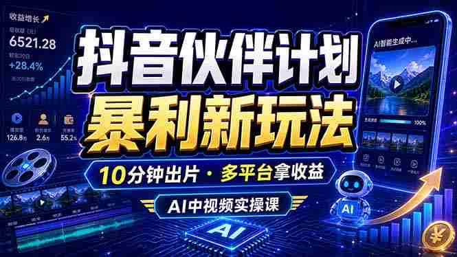 （18869期）抖音伙伴计划最新玩法，无需配音剪辑，10分钟出一条原创视频，轻松日入三位数-中薪网